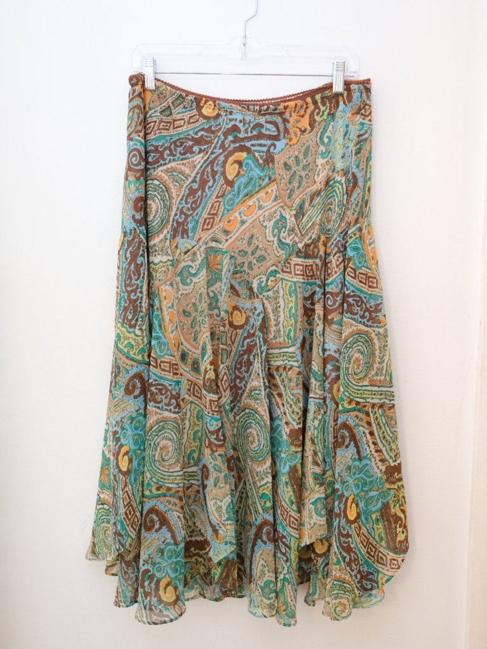 Flowy Vintage Brown and Teal Paisley Skirt